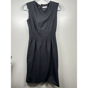 Calvin Klein Cap Sleeve Collared Button Front Gray Woven Dress Size‎ 2